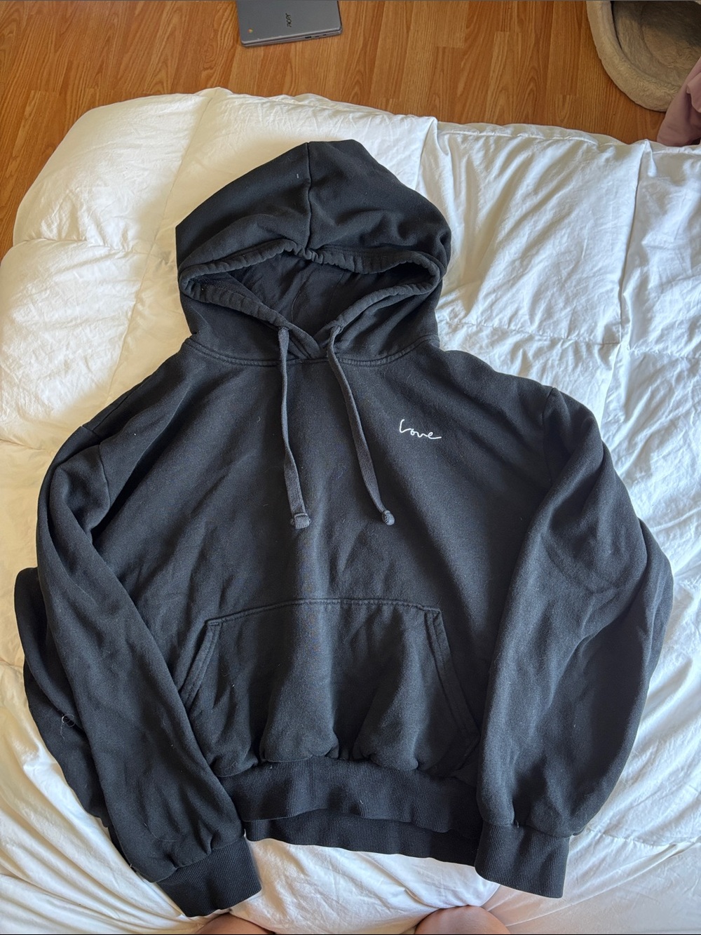 H&M Divided Black "Love" Embroidered Pullover Hoodie Size Large